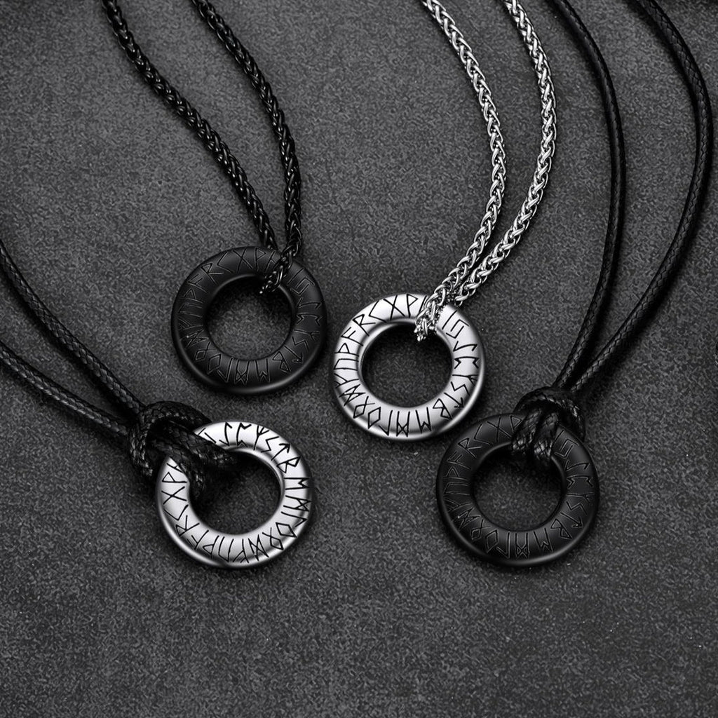 Norse Viking Rune Circle Chain Necklace for Men Women