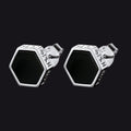 Hexagon Viking Rune Black Onyx Stud Earrings for Men