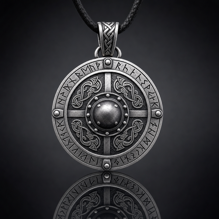 Viking Shield Pendant Necklace with Runes