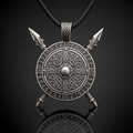 Viking Crossed Spear & Shield Pendant Necklace