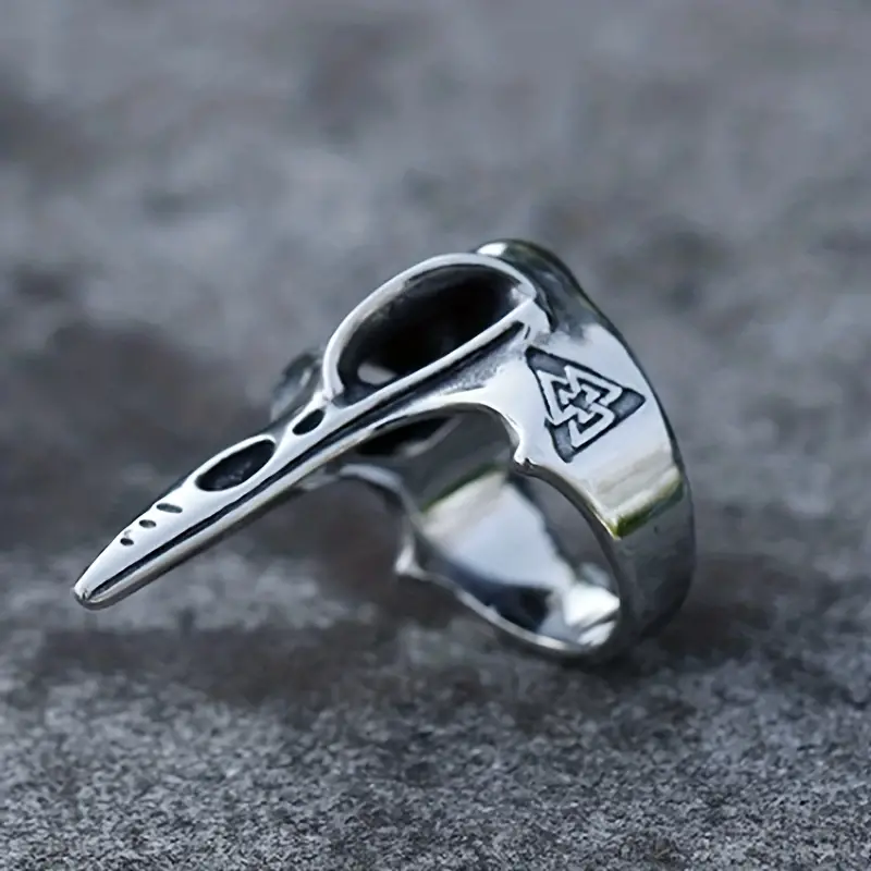 Men's Crow Skull Vegvisir Ring
