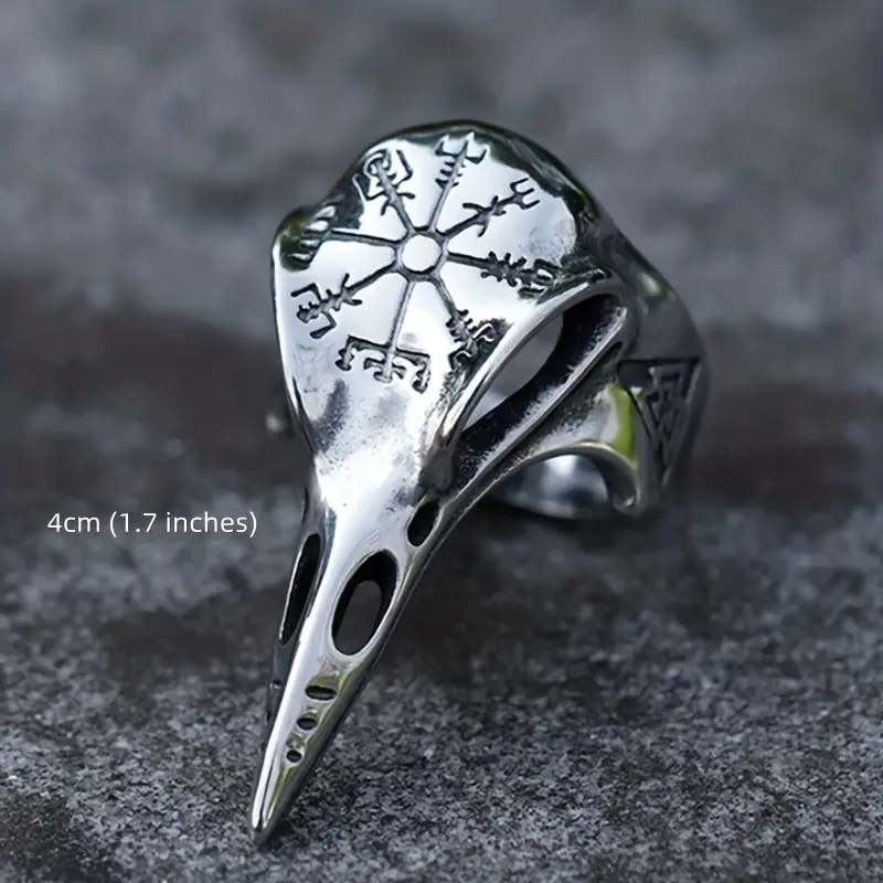Men's Crow Skull Vegvisir Ring