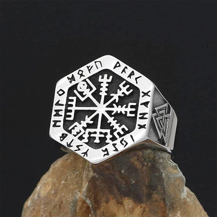 Valknut Compass Stainless Steel Viking Ring
