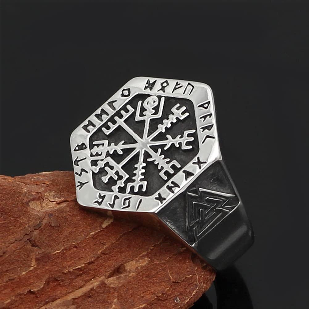 Valknut Compass Stainless Steel Viking Ring