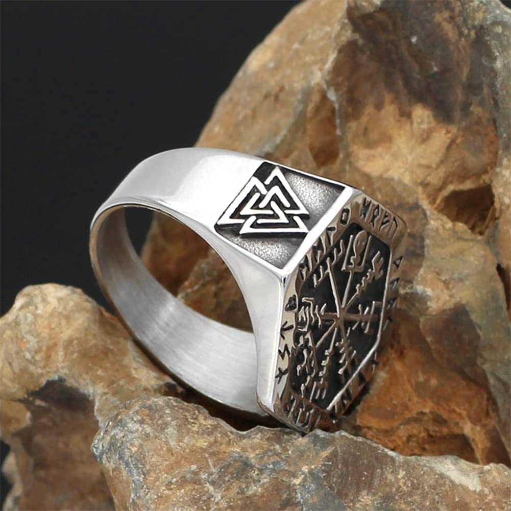 Valknut Compass Stainless Steel Viking Ring