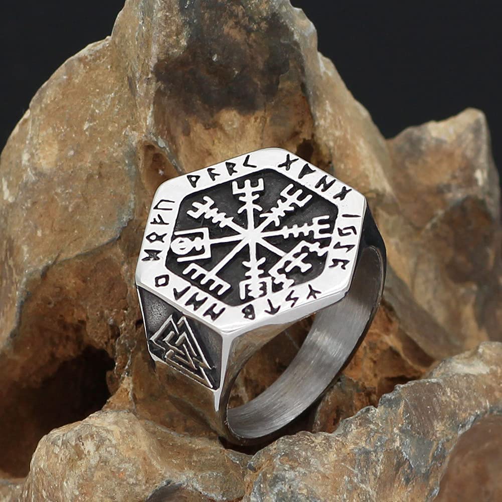 Valknut Compass Stainless Steel Viking Ring