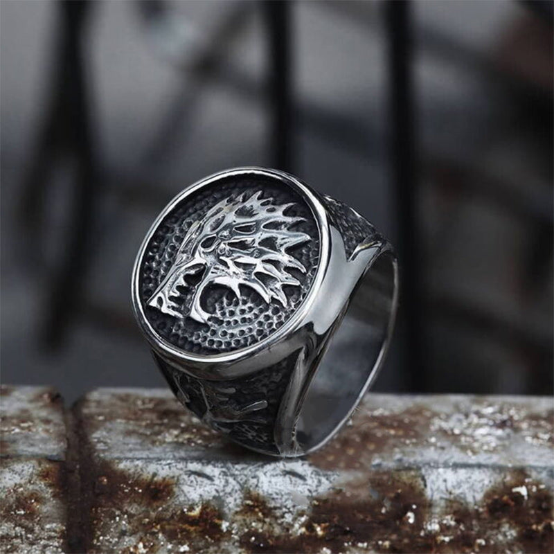 Growling Direwolf Stainless Steel Ring