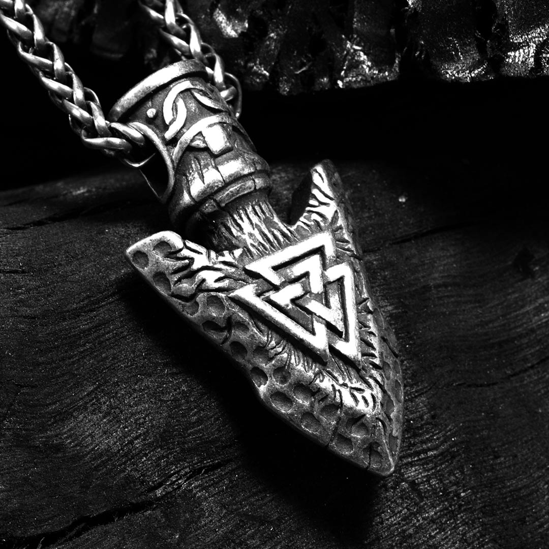 Valknut Stone Spear Stainless Steel Viking Pendant Necklace