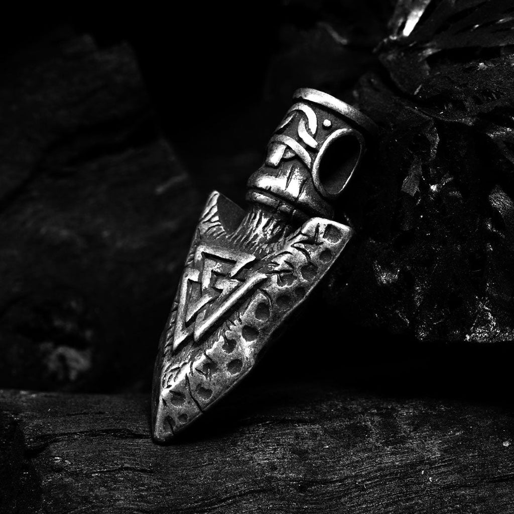 Valknut Stone Spear Stainless Steel Viking Pendant Necklace