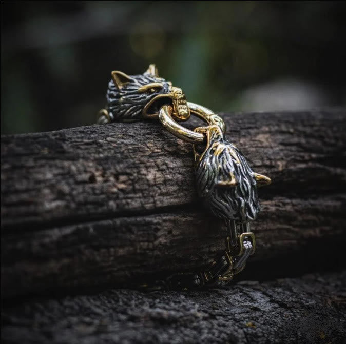 Nordic Geri And Freki Wolves Bracelet