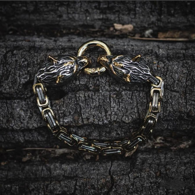 Nordic Geri And Freki Wolves Bracelet