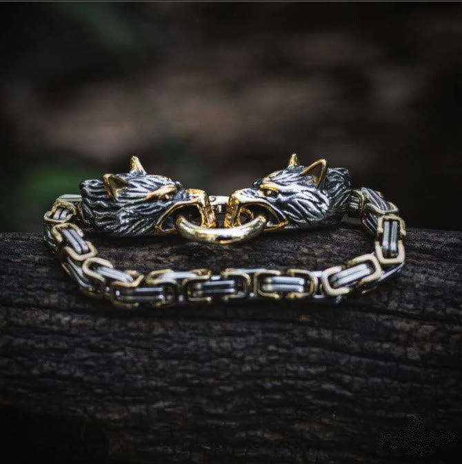 Nordic Geri And Freki Wolves Bracelet