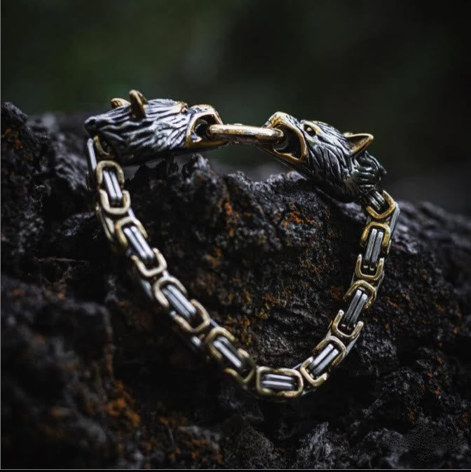 Nordic Geri And Freki Wolves Bracelet