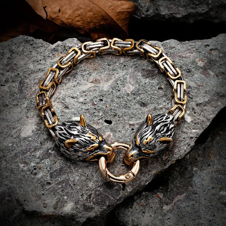 Nordic Geri And Freki Wolves Bracelet