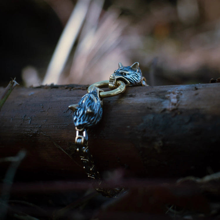 Nordic Geri And Freki Wolves Bracelet