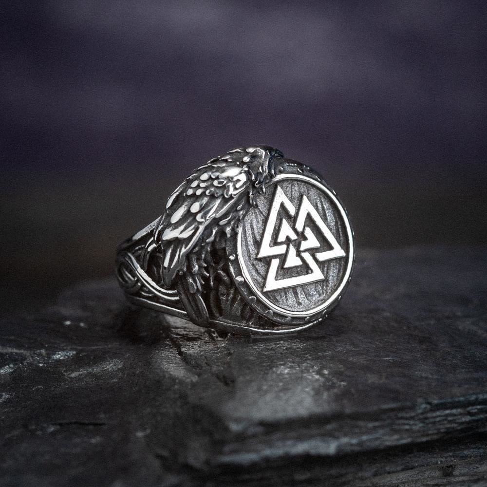 Men's Viking Raven And Valknut Ring