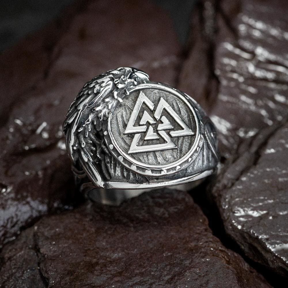 Men's Viking Raven And Valknut Ring