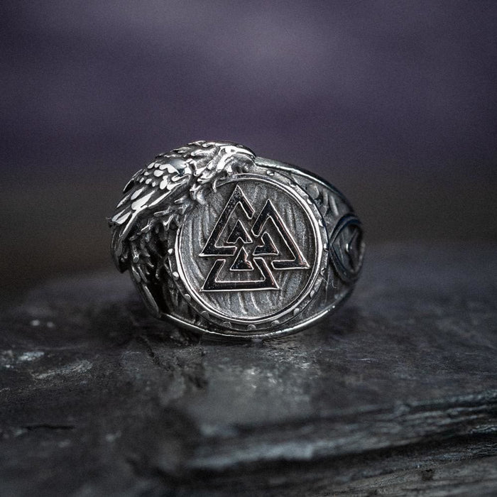 Men's Viking Raven And Valknut Ring