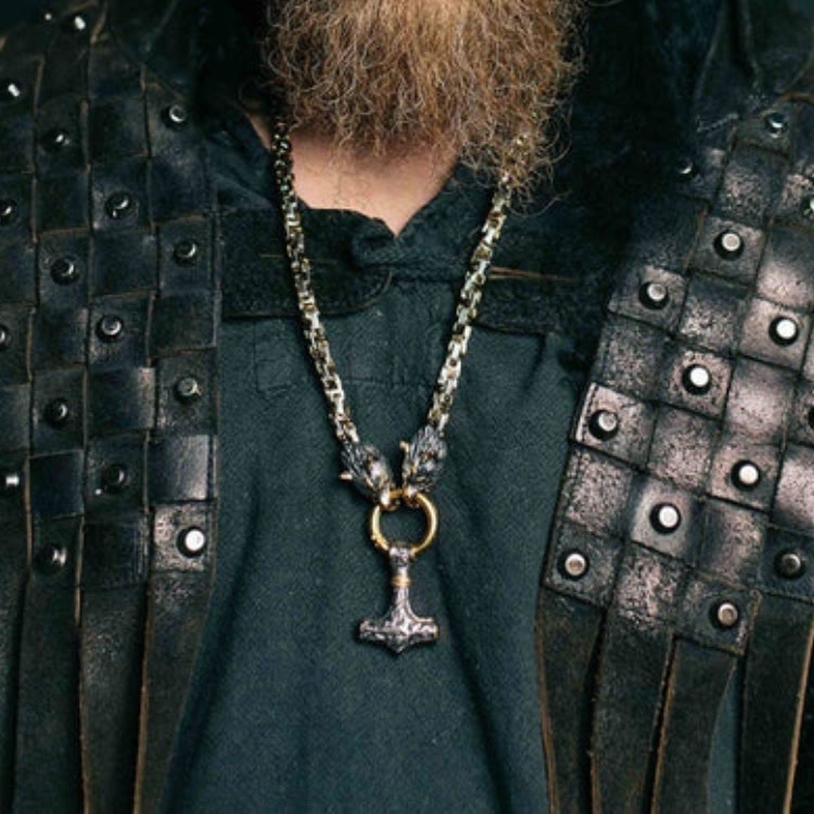 Vintage Viking Mjolnir With Wolves Necklace & Bracelet