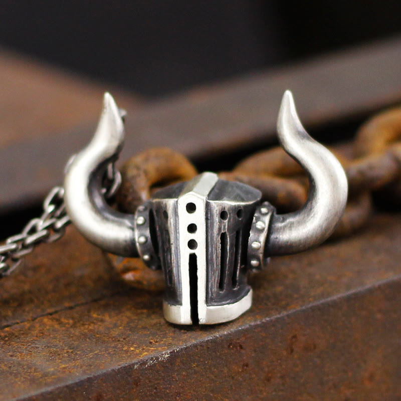 Retro Crusader Horned Heavy Helmet Necklace