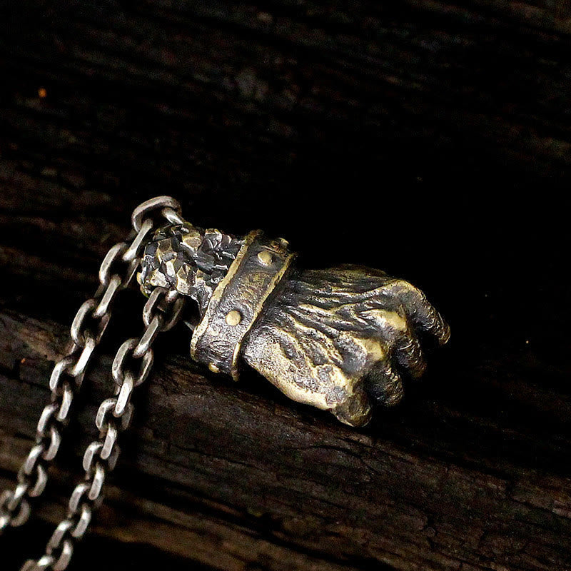 Powerful Fist of Fate Hammering Gesture Necklace