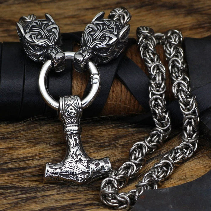Wolves And Mjolnir's Power Necklace