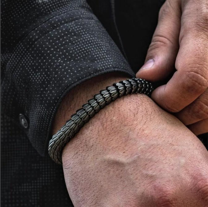 Viking Jormungandr Serpent Scale Open Cuff Bracelet