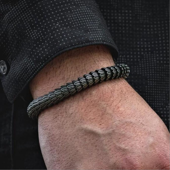 Viking Jormungandr Serpent Scale Open Cuff Bracelet