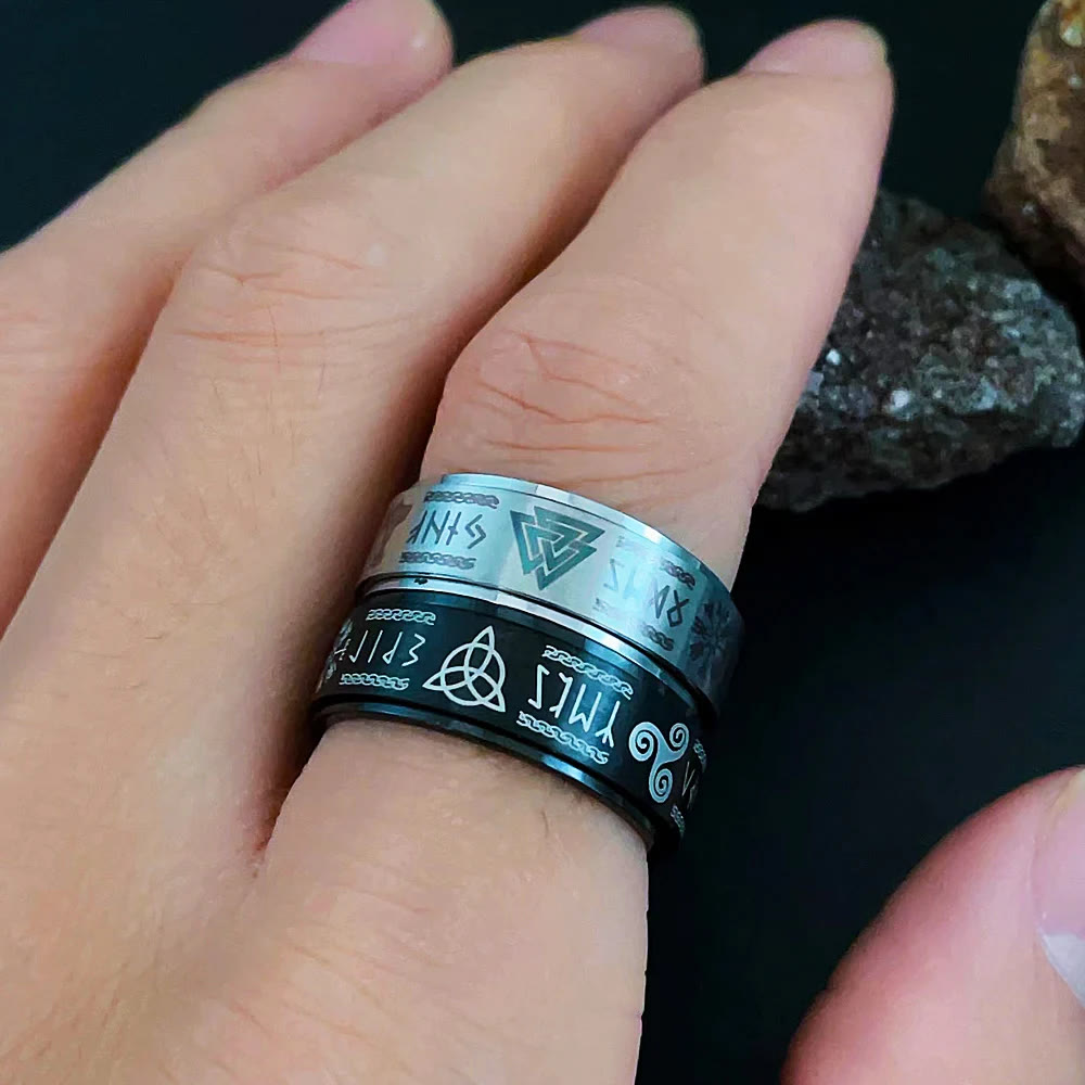 Rune Vegvisir Mjolnir Spinner Ring