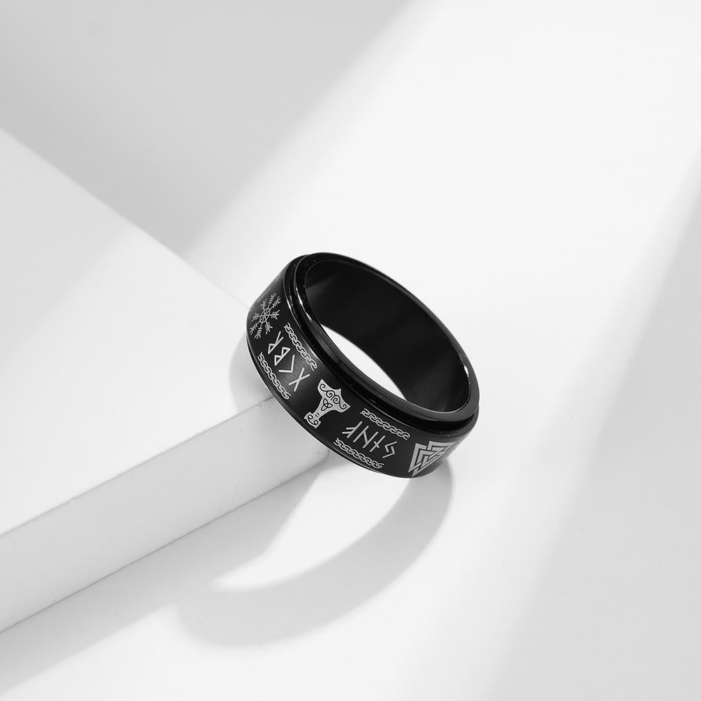 Rune Vegvisir Mjolnir Spinner Ring
