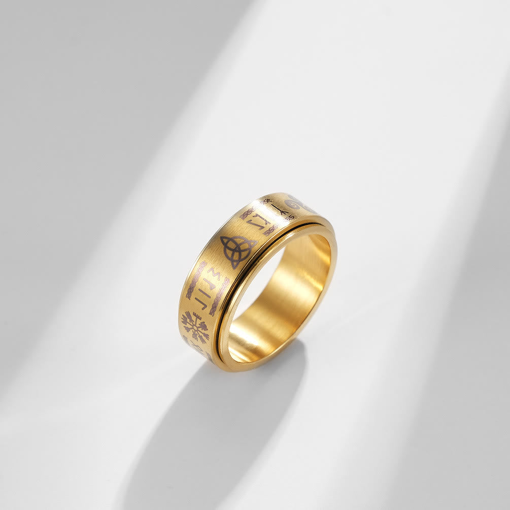 Rune Vegvisir Mjolnir Spinner Ring