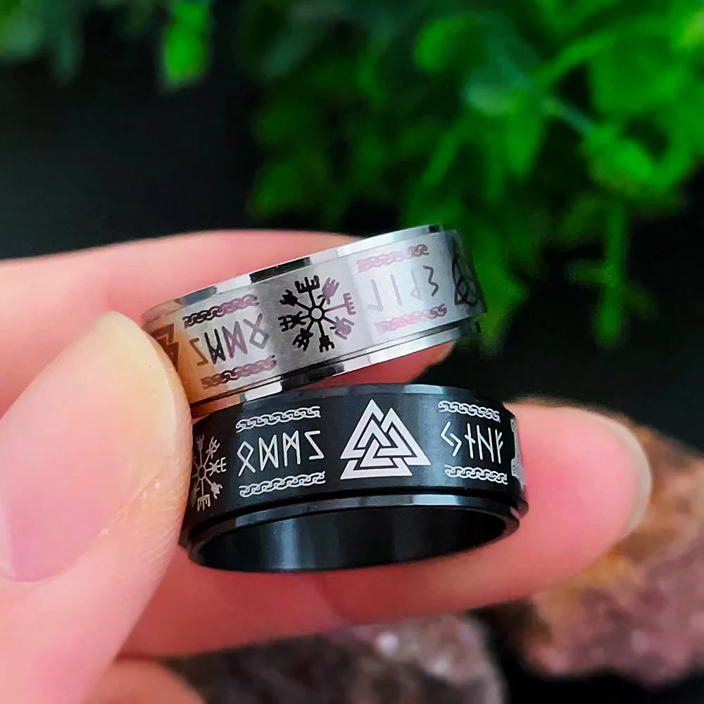 Rune Vegvisir Mjolnir Spinner Ring