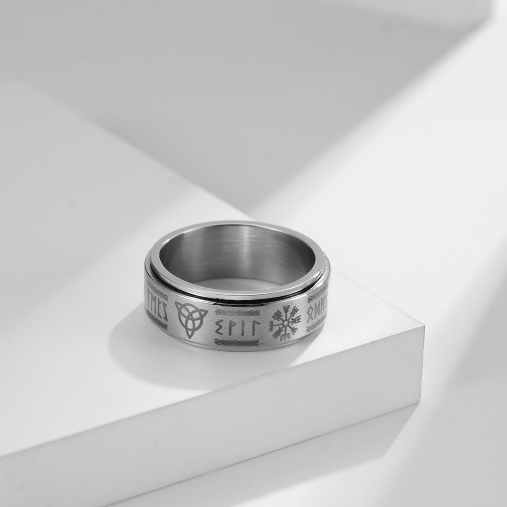 Rune Vegvisir Mjolnir Spinner Ring