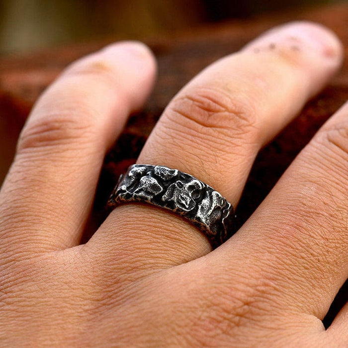 Stone Rune Stainless Steel Viking Ring