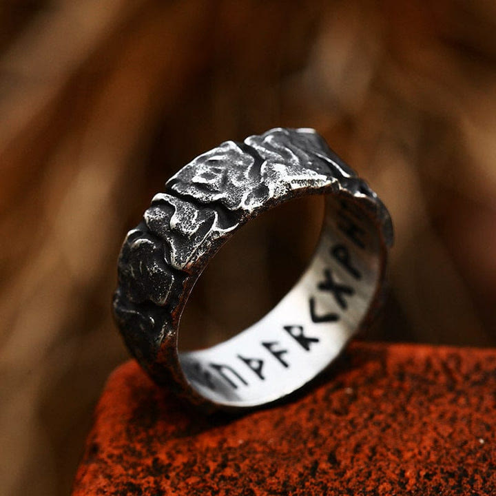 Stone Rune Stainless Steel Viking Ring