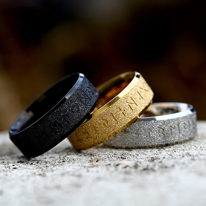 Viking Rune Frosted Face Tricolor Ring