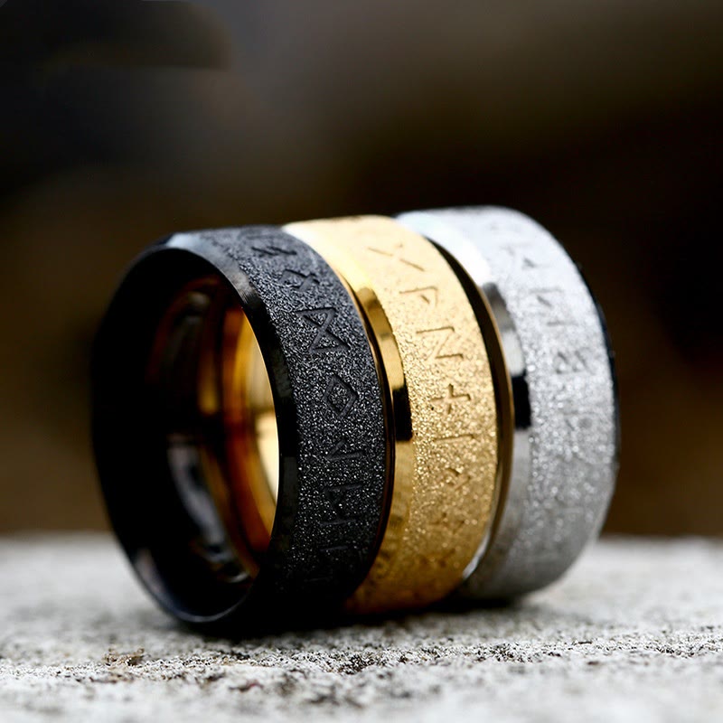 Viking Rune Frosted Face Tricolor Ring