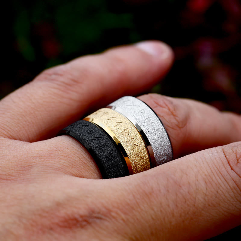 Viking Rune Frosted Face Tricolor Ring