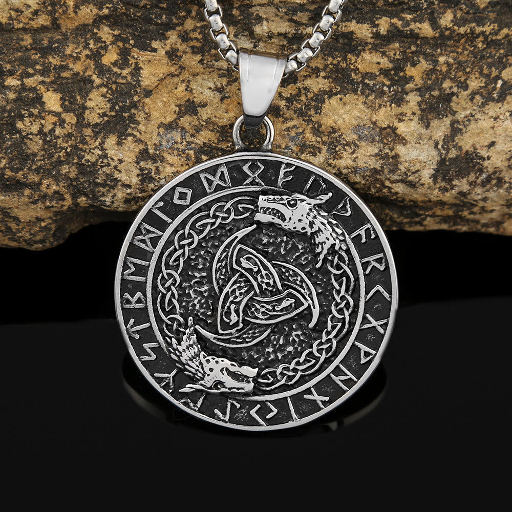 Viking Rune Triple Horn of Odin Dragon Necklace