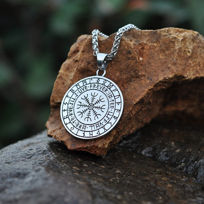 Viking Rune Triple Horn of Odin Dragon Necklace