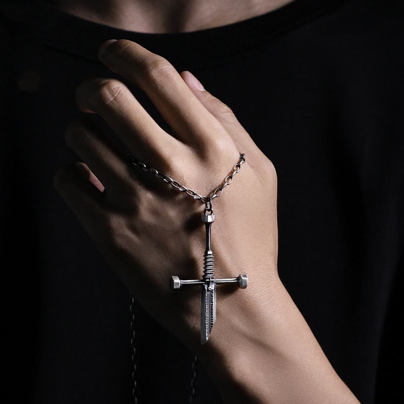 Cross Broken Holy Sword Unique Pin Badge Necklace