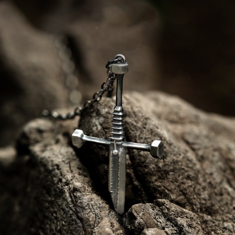 Cross Broken Holy Sword Unique Pin Badge Necklace