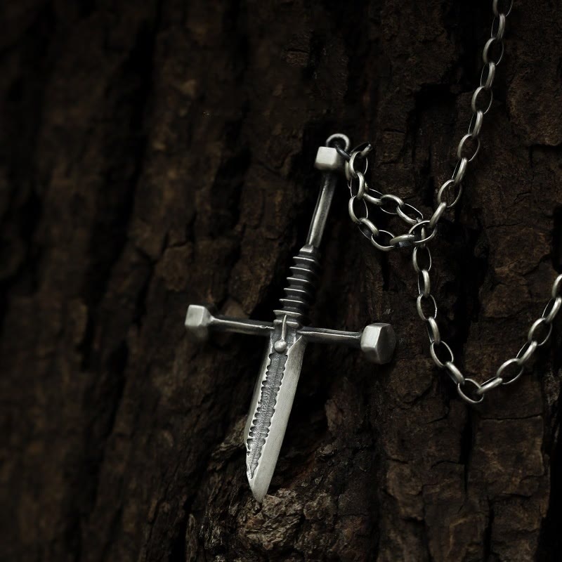 Cross Broken Holy Sword Unique Pin Badge Necklace