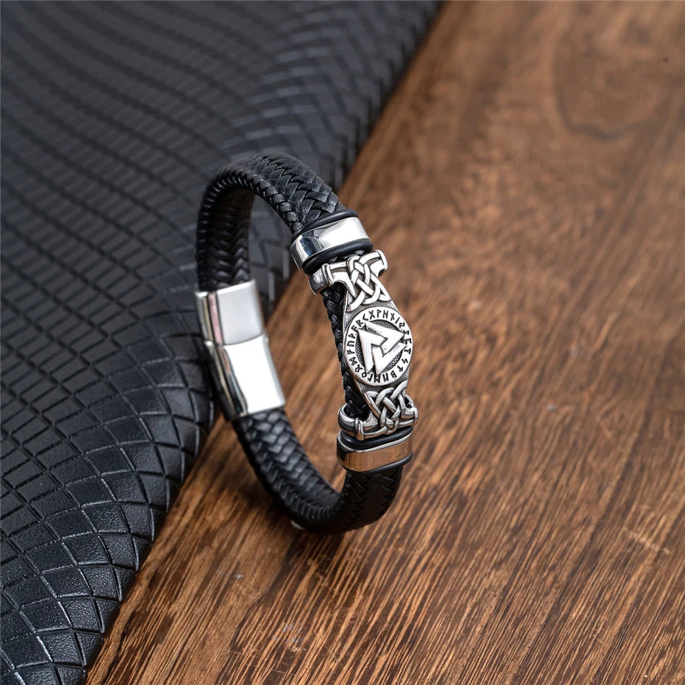 Valknut With Celtic Knot Leather Bracelet