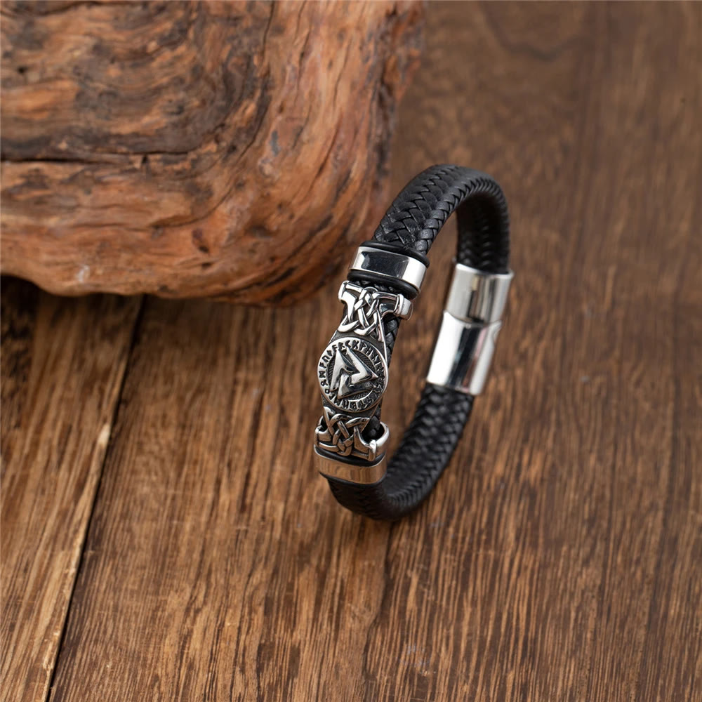 Valknut With Celtic Knot Leather Bracelet