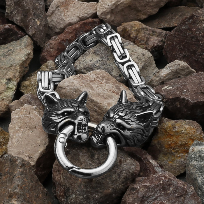 Vintage Viking Mjolnir With Wolves Necklace & Bracelet