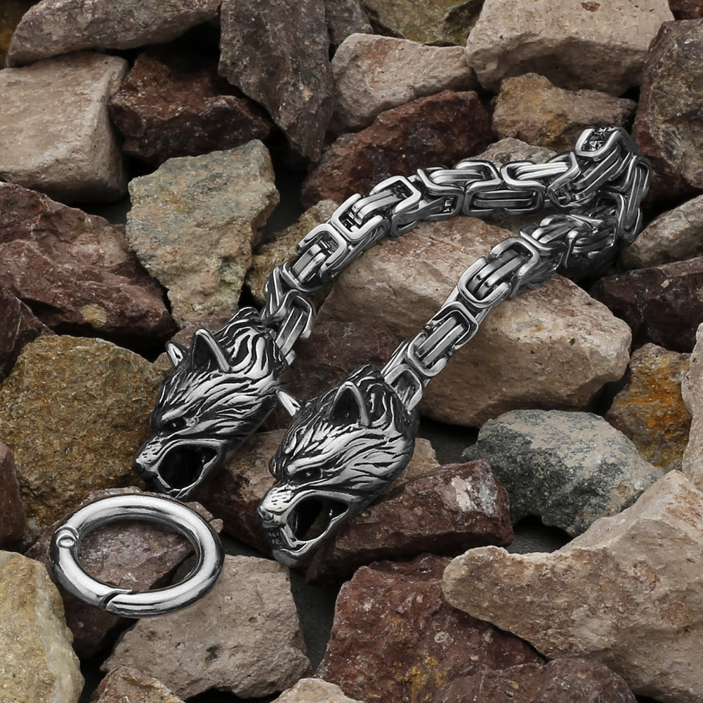 Vintage Viking Mjolnir With Wolves Necklace & Bracelet