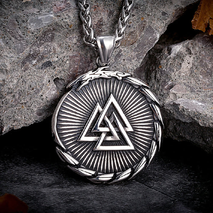 Double Side Valknut Triangle Vegvisir Compass Necklace