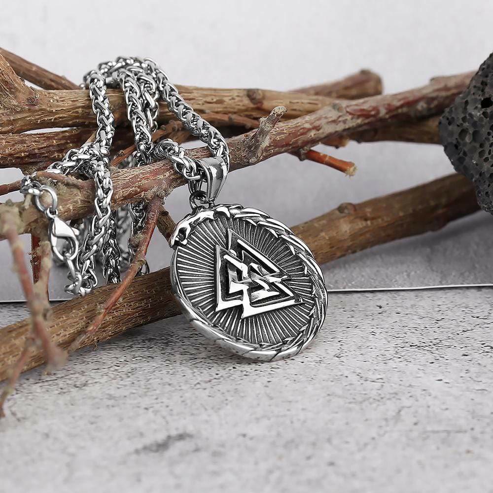 Double Side Valknut Triangle Vegvisir Compass Necklace
