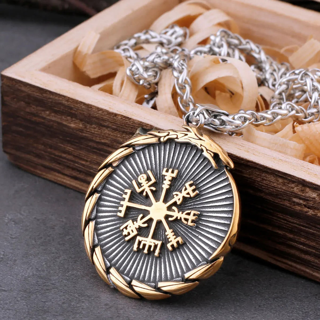 Double Side Valknut Triangle Vegvisir Compass Necklace